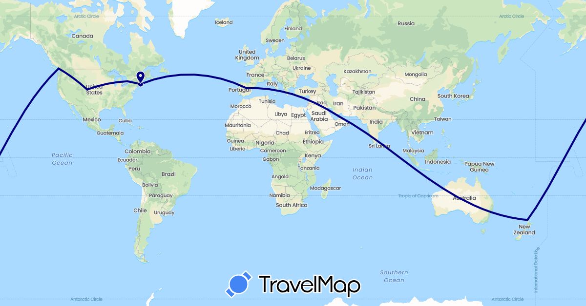 TravelMap itinerary: driving in United Arab Emirates, Canada, Spain, Greece, New Zealand, United States (Asia, Europe, North America, Oceania)